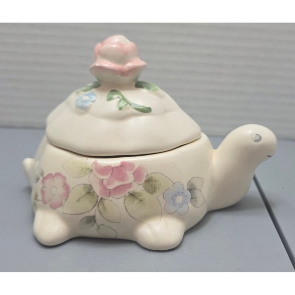 Pfaltzgraff Tea Rose Turtle Storage Trinket Box Ceramic Roses Flowers - Chipped - Picture 3 of 10